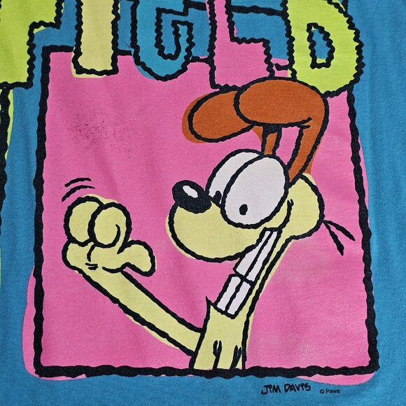 Vintage Garfield T-Shirt Paws Jim Davis Blue Odie Nermal Pooky Womens 3X Neon - Picture 6 of 11